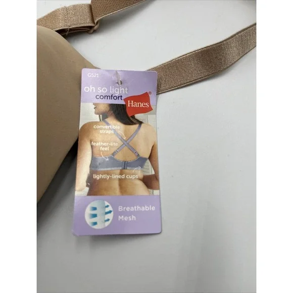 Hanes Wirefree Bra/G521/ ComfortFlex Fit Oh So Light ComfortBand/Large/Beige - Picture 2 of 9